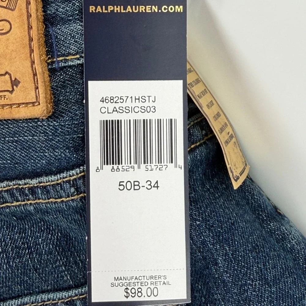 Polo Ralph Lauren Authentic Dungarees Classic Fit Jeans Men 50x34 Blue Denim New